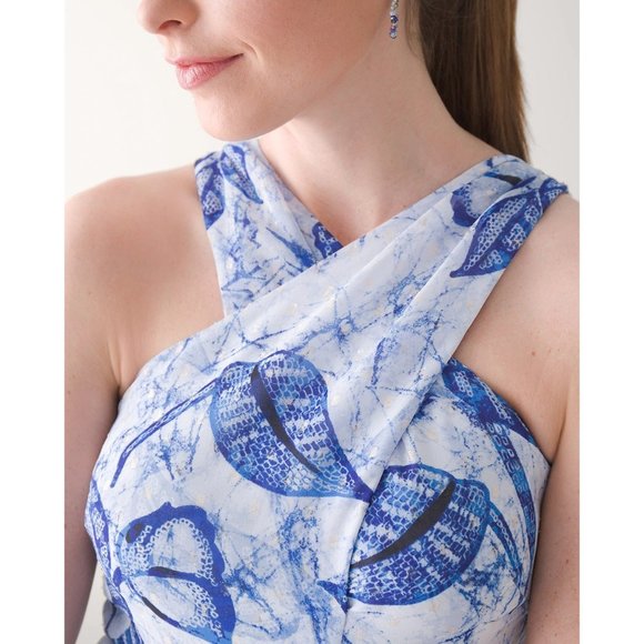 NWT WHBM Blue Floral Batik Halter Midi Dress Size 2 - Picture 3 of 9